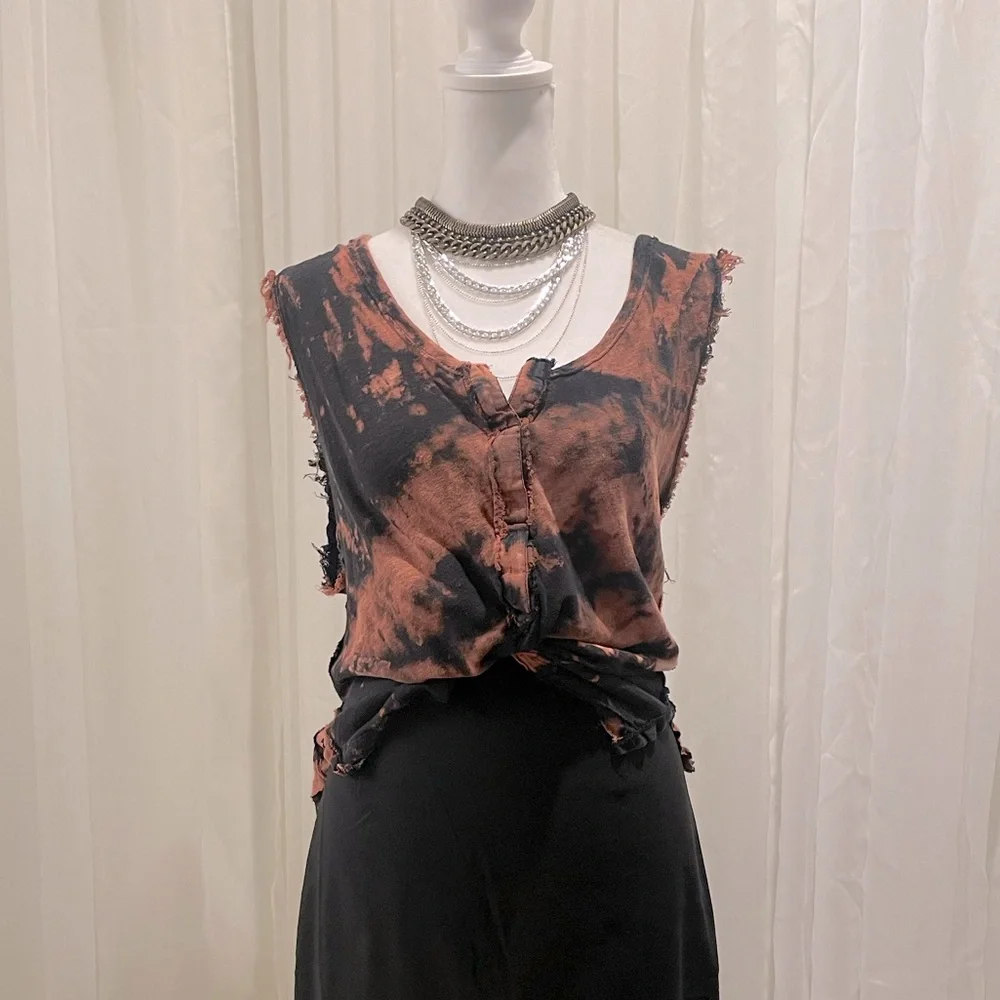 Free People Black and Orange Tie-Dye Tank Top - Picture 1 of 13